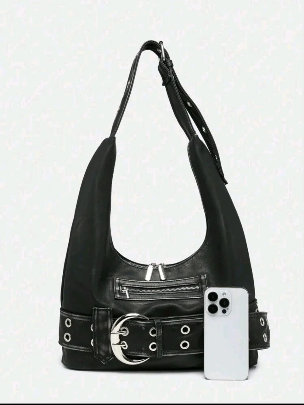 Black Leather Studded Belt-Tote Bag